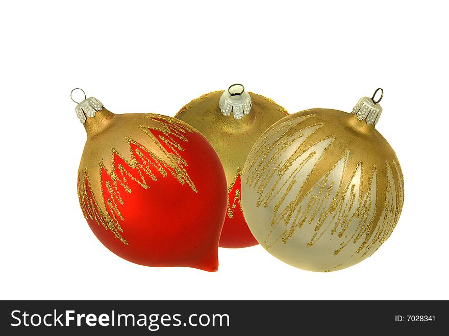 Isolated Red And Silver Christmastree Ornaments