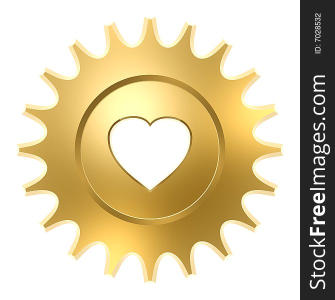 Golden heart gear isolated on white background