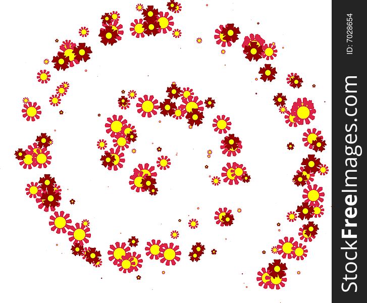 The red and brown blossoms distributed on the shape of spiral. The red and brown blossoms distributed on the shape of spiral