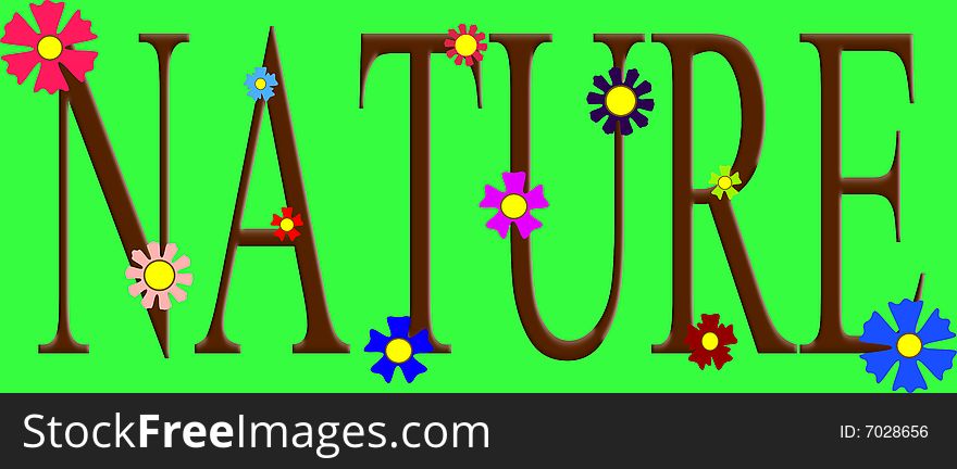 The inscription Nature with blossoms and green background. The inscription Nature with blossoms and green background