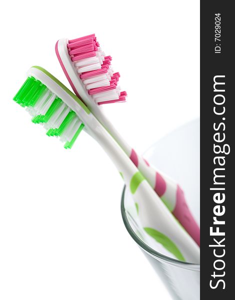 Two Colorful Toothbrushes Isolated