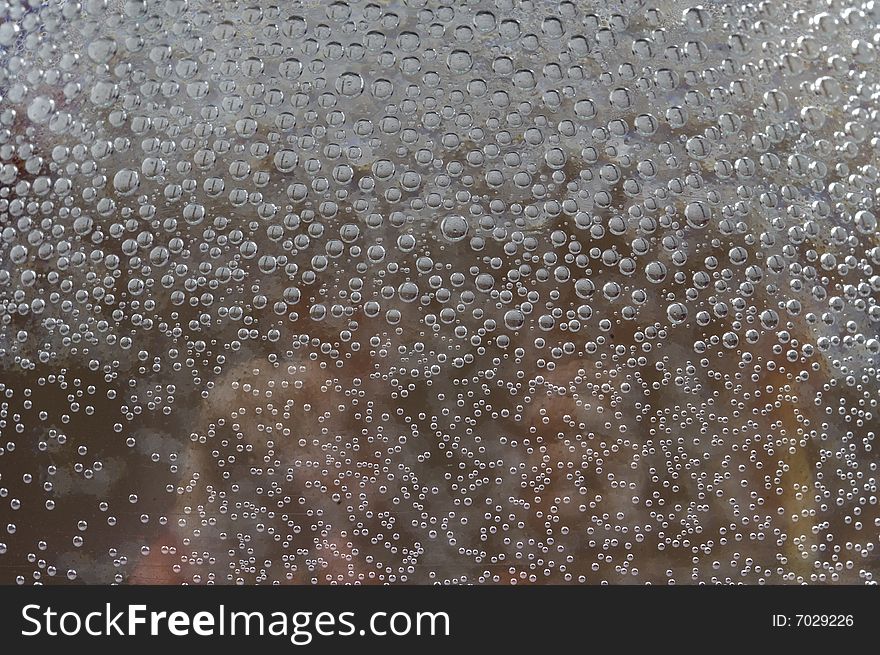 Closeup of water drops on a bottle