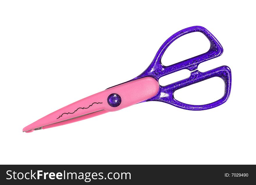 Children's plastic scissors isolated on white background. Children's plastic scissors isolated on white background