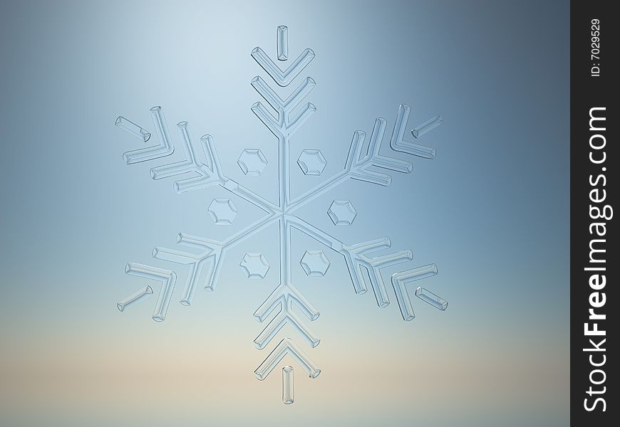 3D rendering of  snowflake on light blue background. 3D rendering of  snowflake on light blue background