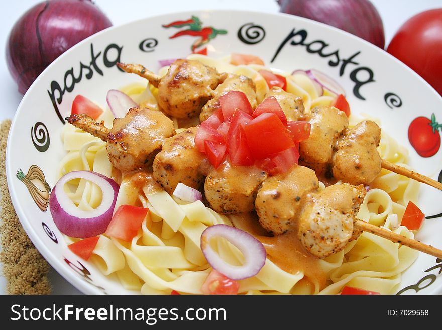 Fresh italian pasta with meat and onions. Fresh italian pasta with meat and onions