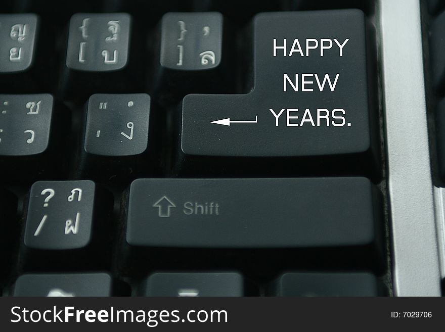 Keyboard with red key Happy New Year. Keyboard with red key Happy New Year