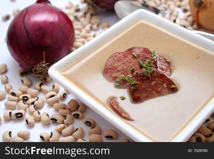 A fresh soup of beans with meat and spices