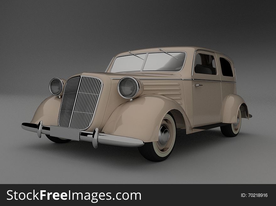 Classic 1930's style roadster coupe custom car, 3D model.