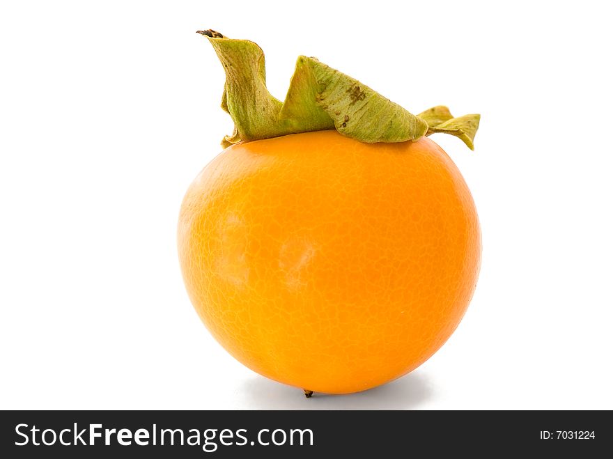 Orange ripe persimmon isolated over white background