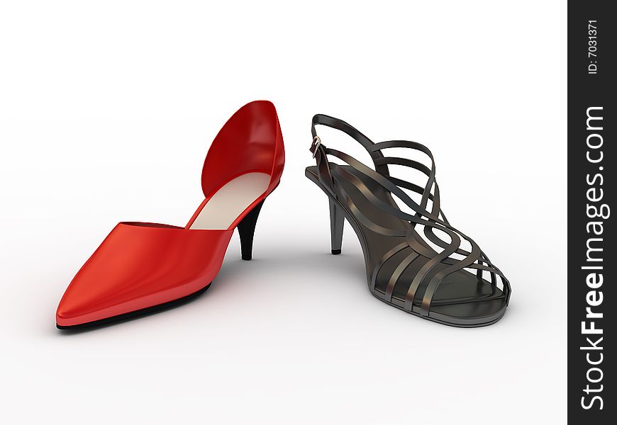 Two women shoes. Black and red. Isolated.