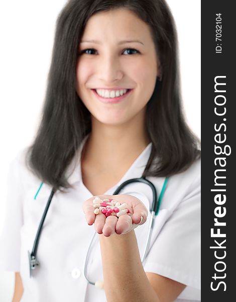 Portrait of a doctor on white background