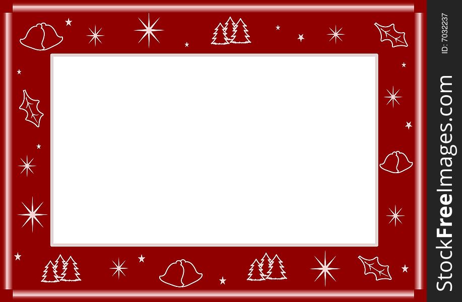 Winter frame with trees, mistletoe, bells and stars