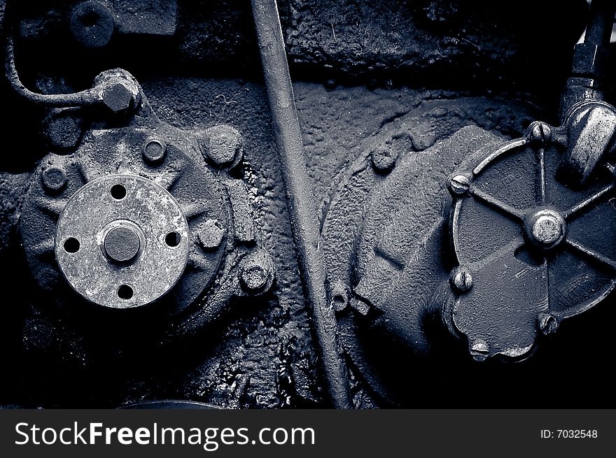 Close-up old diesel car engine. Close-up old diesel car engine