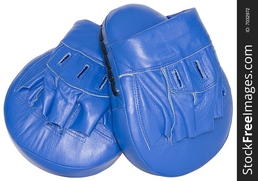 Blue punching focus mitts isolated with clipping path. Blue punching focus mitts isolated with clipping path