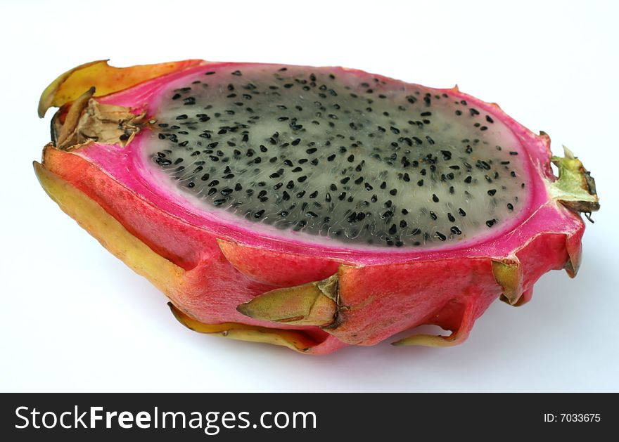 Exotic fruit Pitahaya on a white background closeup