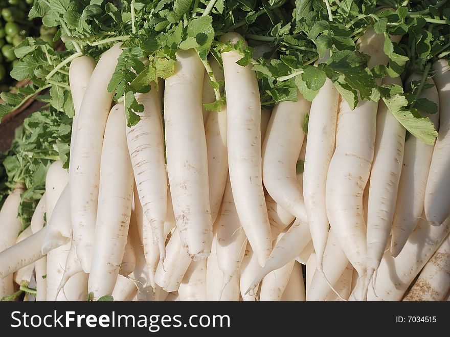 Indian white radishes, raw used in salads