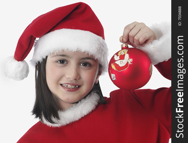 Beautiful little girl with christmas decoration isolated background. Beautiful little girl with christmas decoration isolated background