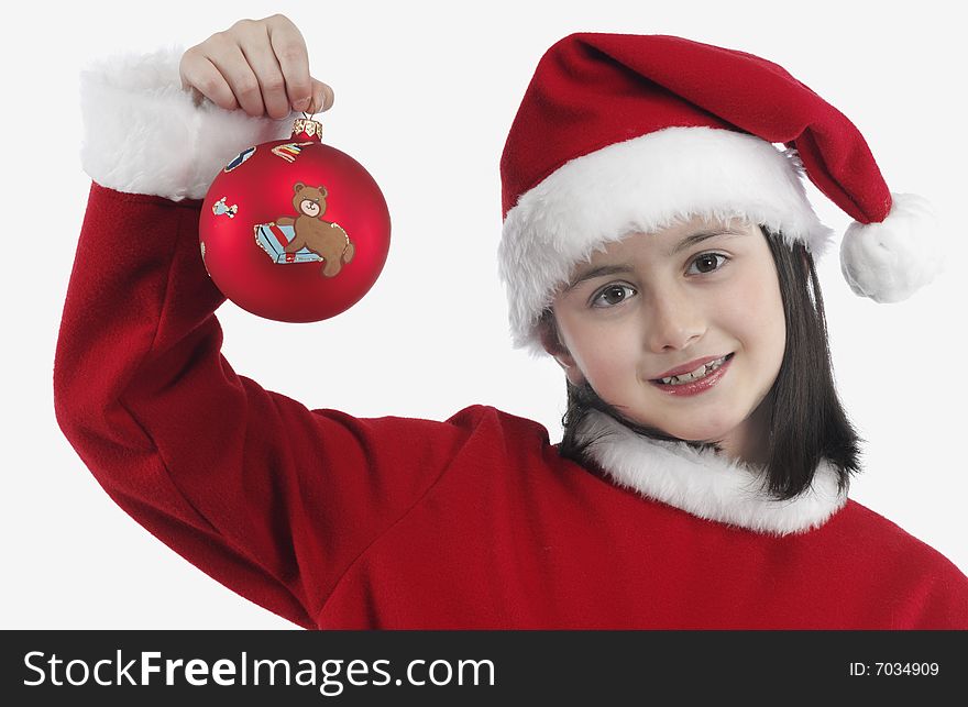 Beautiful little girl with christmas decoration isolated background. Beautiful little girl with christmas decoration isolated background