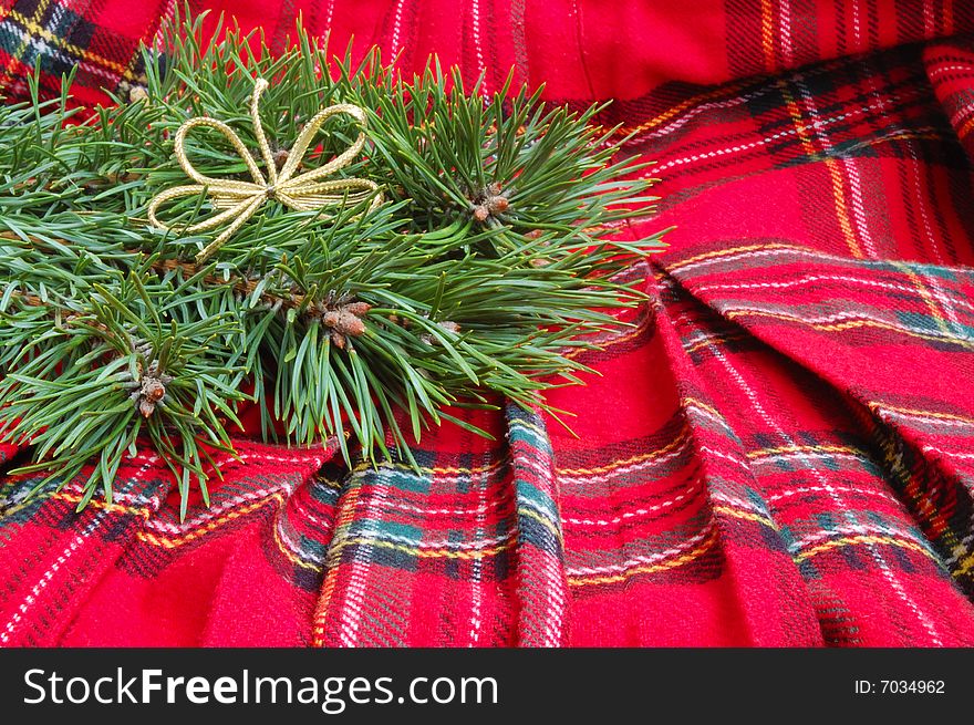 Christmas tree on a chequered pattern background
