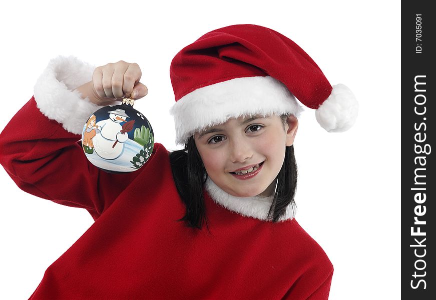 Beautiful little girl with christmas decoration isolated background. Beautiful little girl with christmas decoration isolated background