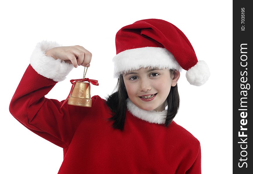 Beautiful little girl with christmas decoration isolated background. Beautiful little girl with christmas decoration isolated background