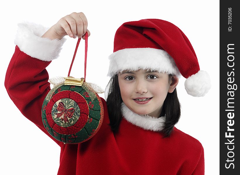 Beautiful little girl with christmas decoration isolated background. Beautiful little girl with christmas decoration isolated background