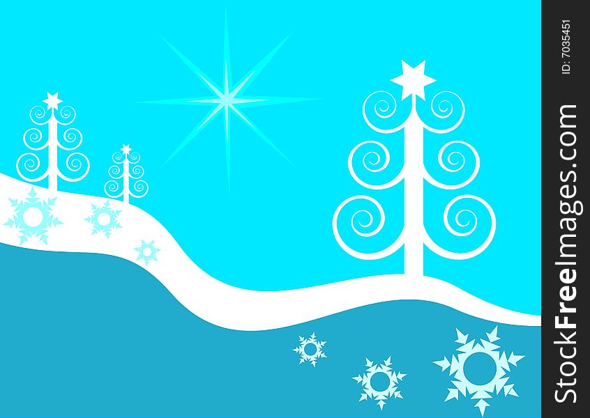 Christmas tree and blue star. Vector illustration. Christmas tree and blue star. Vector illustration.