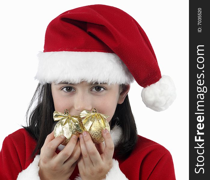 Beautiful little girl with christmas decoration isolated background. Beautiful little girl with christmas decoration isolated background