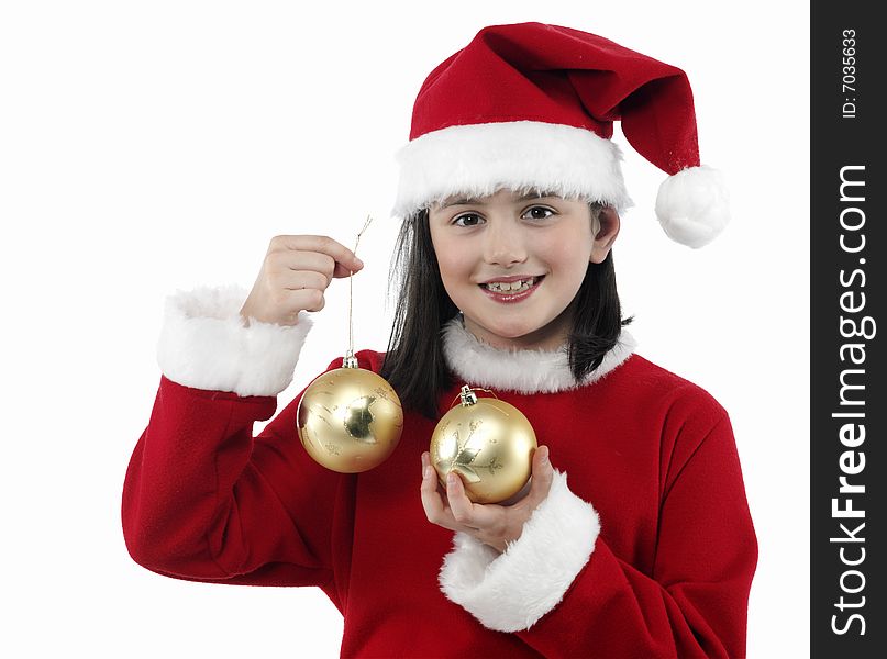 Beautiful little girl playing with christmas decoration. Beautiful little girl playing with christmas decoration