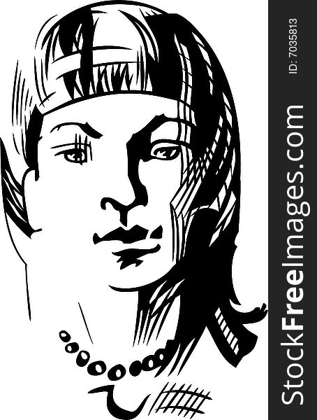 Line art drawing of the girl, pen and ink stylized. Line art drawing of the girl, pen and ink stylized