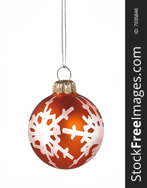 Xmas  red ball with snowflakes - isolated on white background. Xmas  red ball with snowflakes - isolated on white background