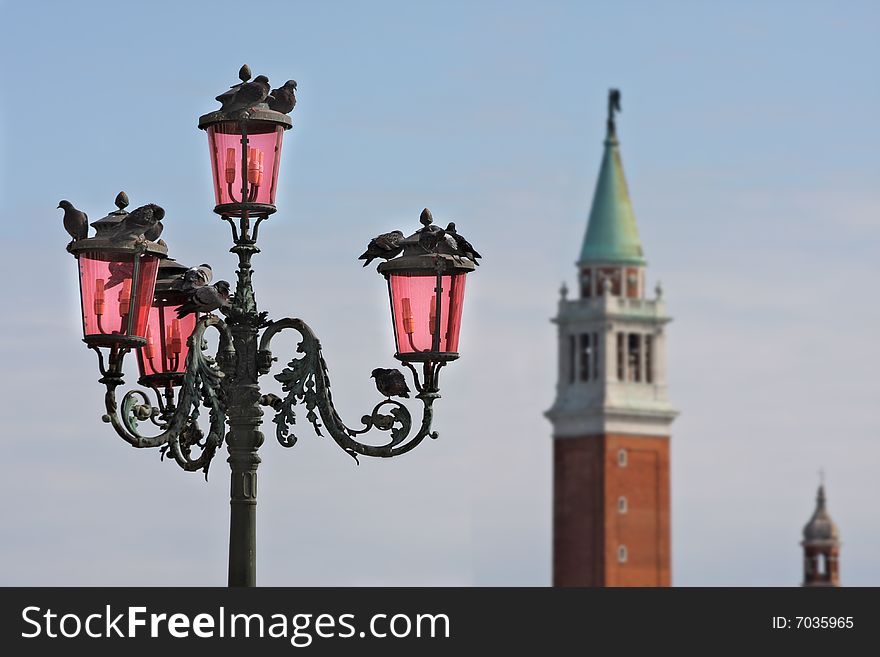 Street lamppost of Venice in front of San Giorgio Maggiore church in Venice, Italy. Street lamppost of Venice in front of San Giorgio Maggiore church in Venice, Italy.