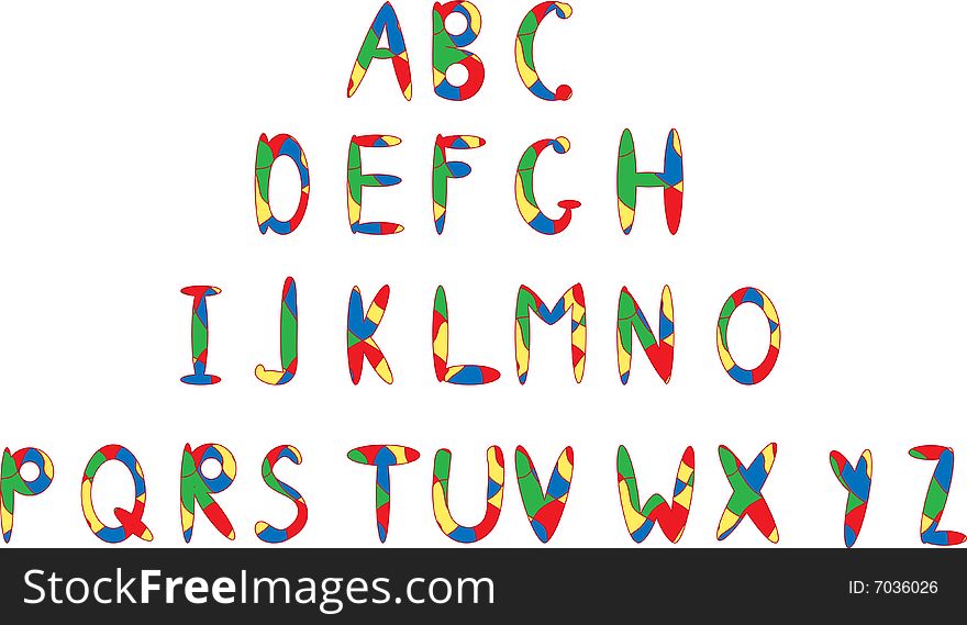 The English alphabet. Cheerful multi-coloured letters.