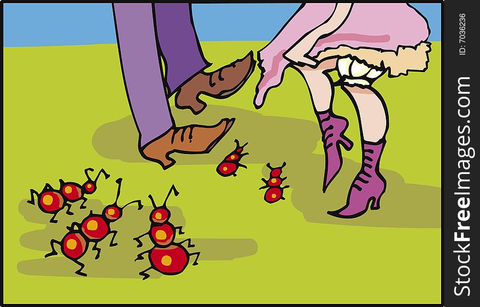 Couple and attack of red ants. Couple and attack of red ants
