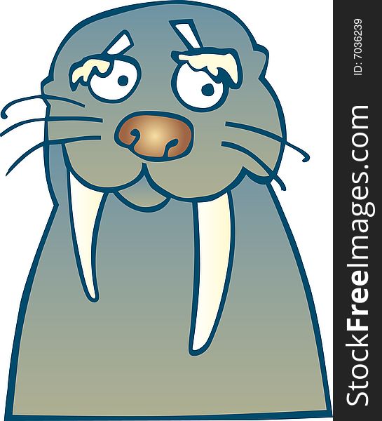 Funny walrus with big teeth