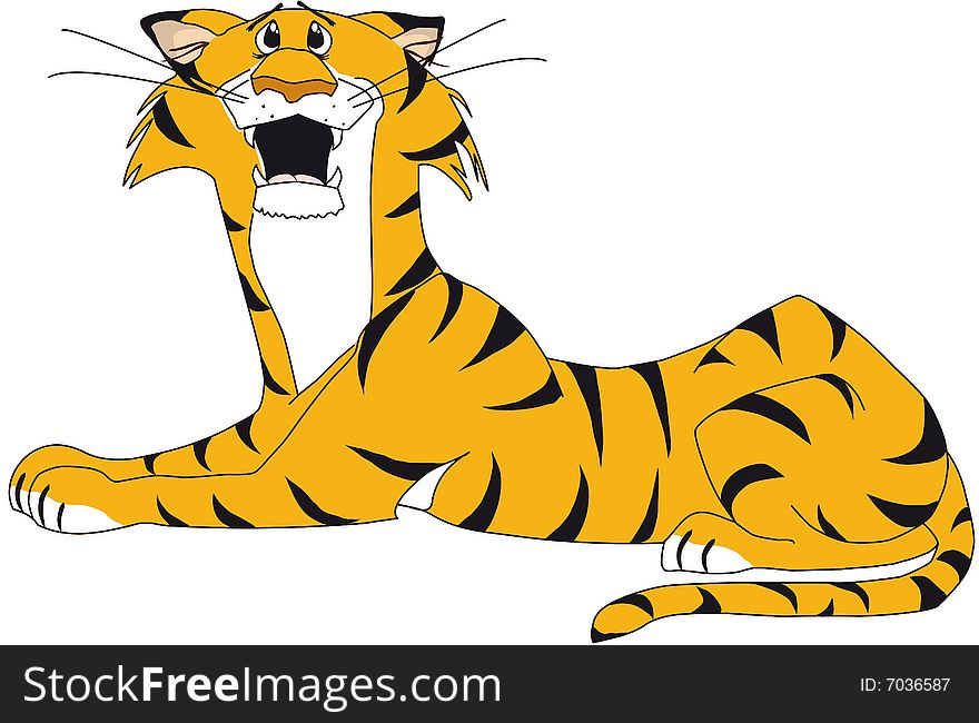Illustration of a resting tiger, comic style, scared. Illustration of a resting tiger, comic style, scared
