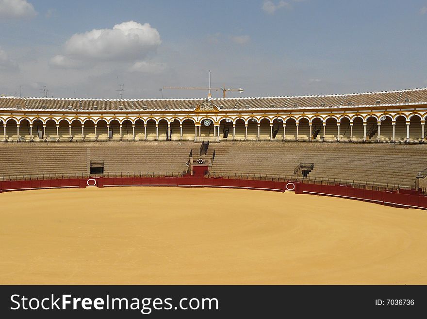 The sand fighting field of bullfight arena of Sevilla, Andalucia. The sand fighting field of bullfight arena of Sevilla, Andalucia