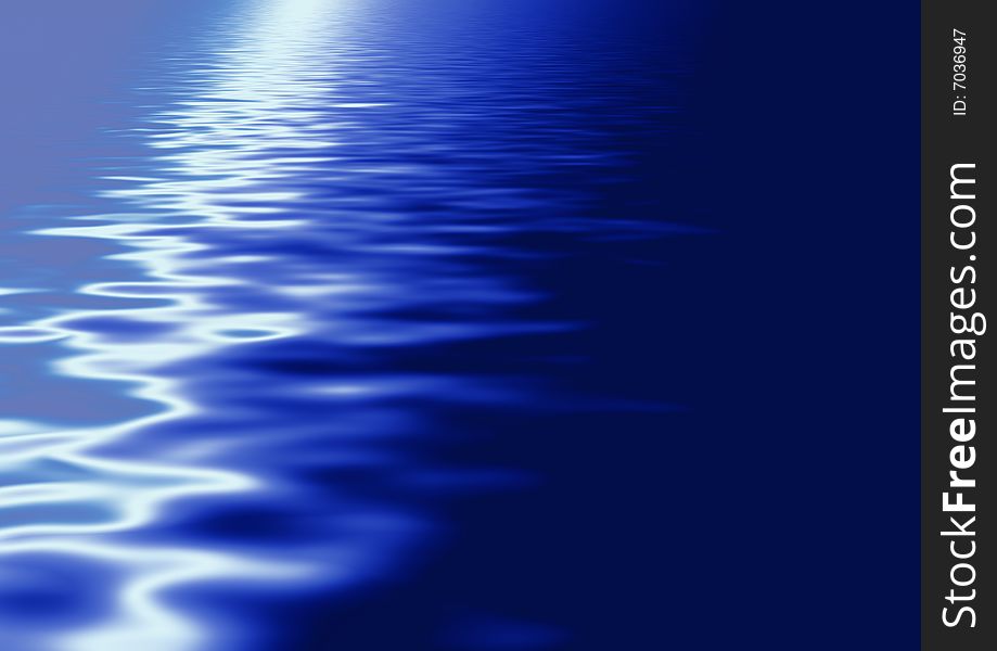Reflexion of a lunar path in water. Night, a ray of light.