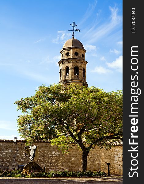 Beautiful famous belfry of Cathedral Baeza, Andalusia, Spain