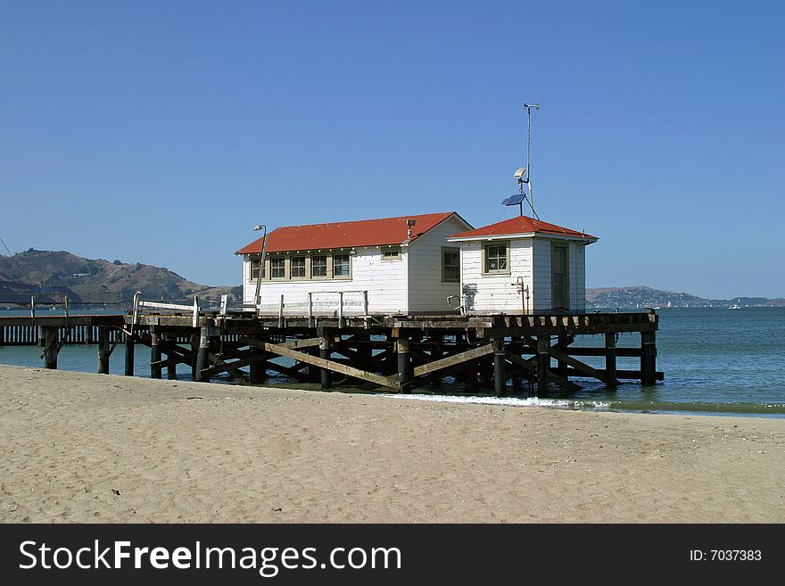 Old boat house on the bay in San Francisco