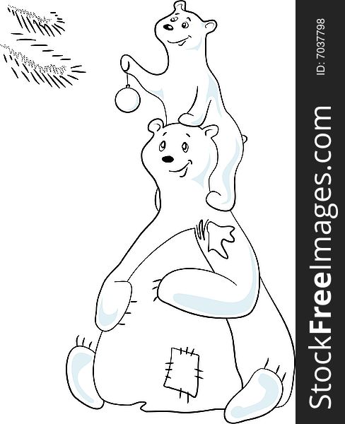 Polar bears - father and child - decorating Christmas tree