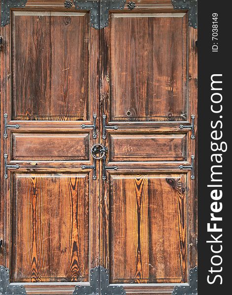 Magnificent Ancient Asian Hardwood Wooden Temple Door with Wood Grain Pattern. Magnificent Ancient Asian Hardwood Wooden Temple Door with Wood Grain Pattern