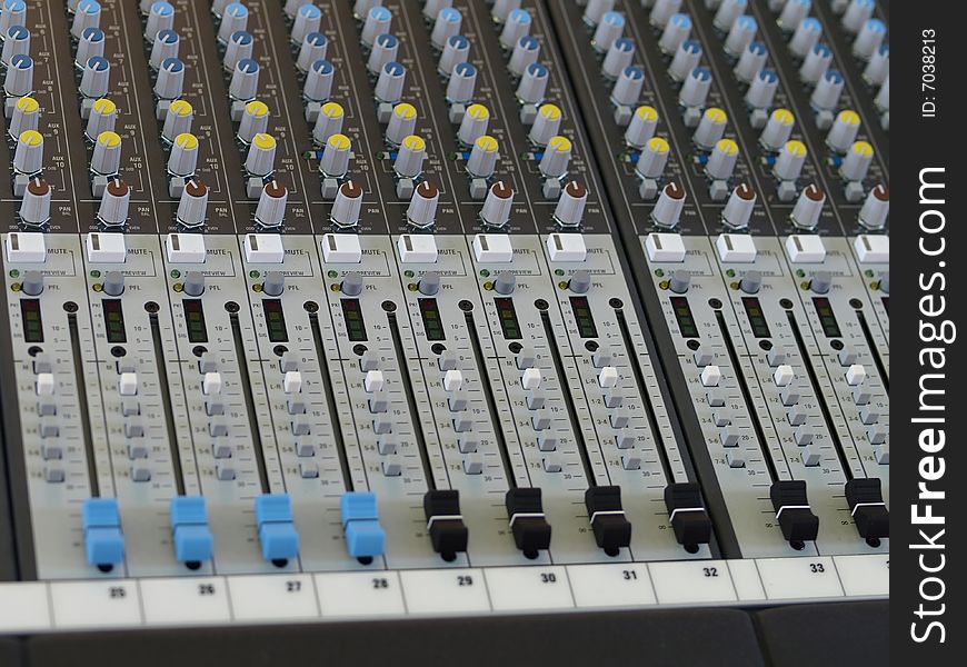 Closeup of digital sound mixer console