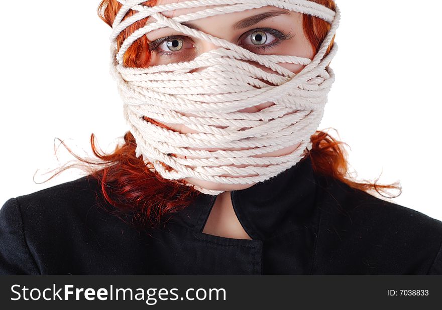 Portrait of a woman with rope on her face