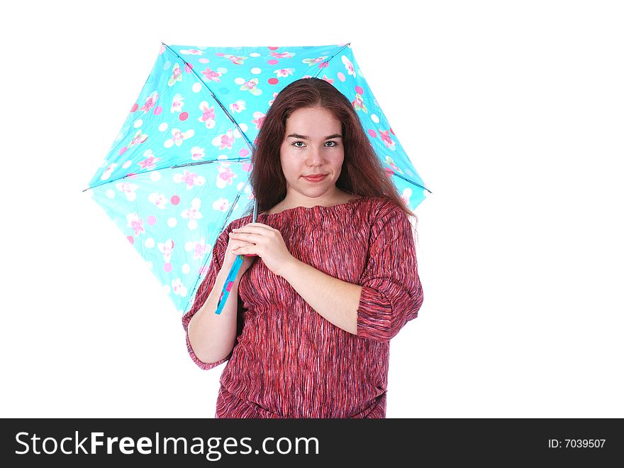 One girl holding an umbrella. One girl holding an umbrella