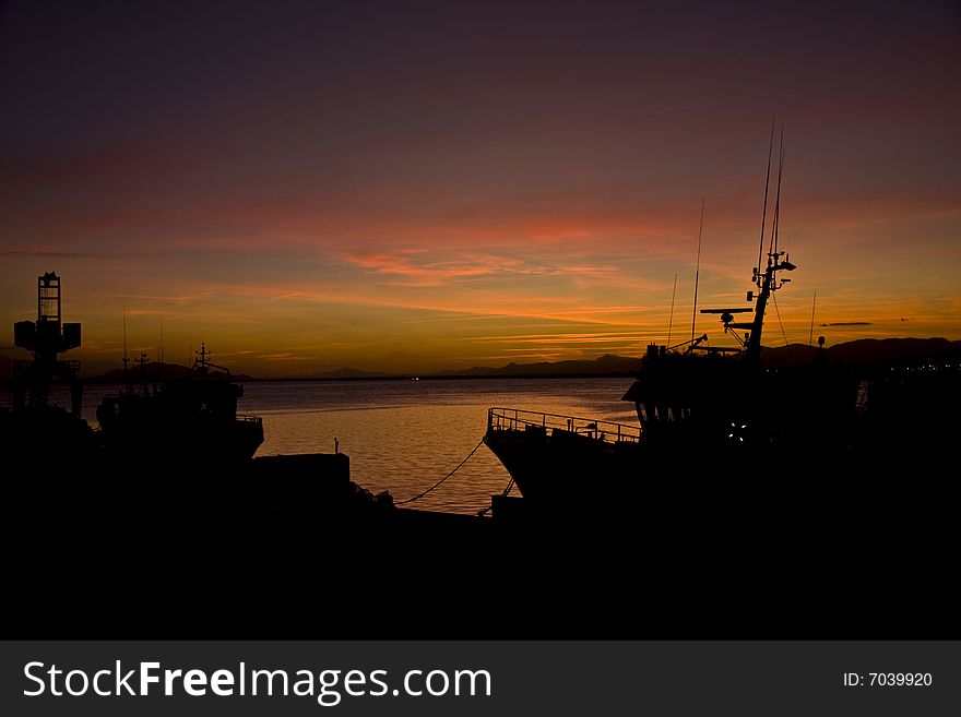 Landscape with ships, maritime environment, of fishing, approaches the night. Landscape with ships, maritime environment, of fishing, approaches the night