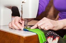 Woman S Hands Sewing On The Sewing Machine Stock Image