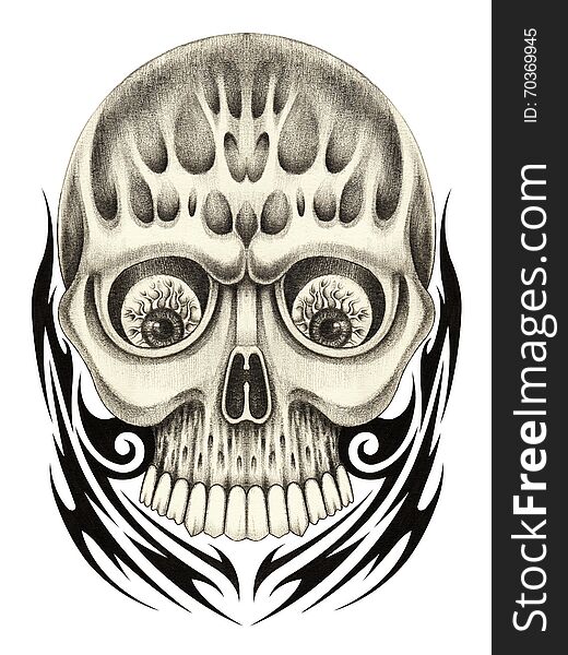 Art design women skull head smiley face day of the dead festival hand pencil drawing on paper. Art design women skull head smiley face day of the dead festival hand pencil drawing on paper.