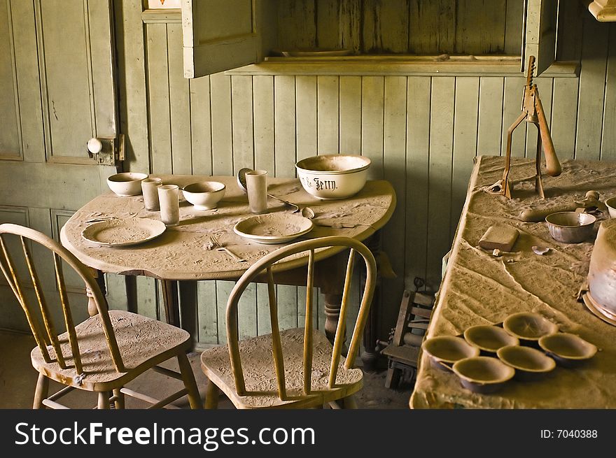 This is a kitchen table at Bodie, California, a ghost town and state park.