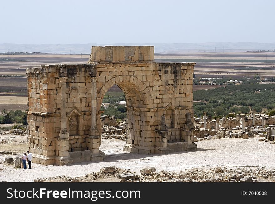 Entrance to the Roman ruin at Volubilis, Morocco. Entrance to the Roman ruin at Volubilis, Morocco